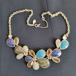 LOFT 20" Gold-Tone Floral Necklace with Blue, Yellow, and Cream Stones